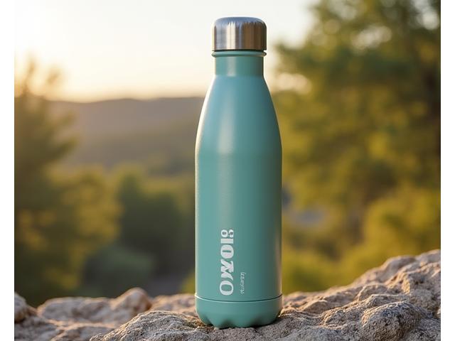 A sleek, reusable water bottle with an integrated filter, ready for hiking trails in the Texas Hill Country.