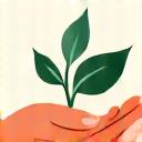 Icon representing eco-lifestyle, a hand holding a sprouting plant or a house with leaves on its roof, emphasizing sustainable living.