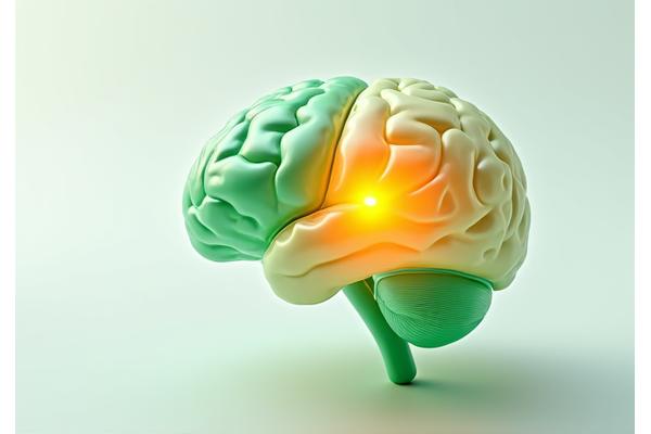 Stylized brain scan highlighting active areas during meditation, showing improved cognitive function