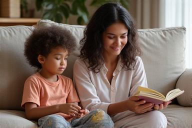 Parent and child meditating together peacefully