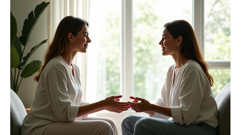 Mindfulness coach guiding a client in a serene, modern setting