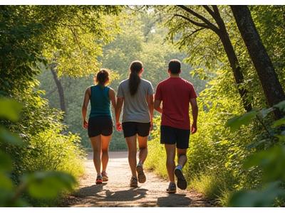 Group walking mindfully on a trail in Zilker Park